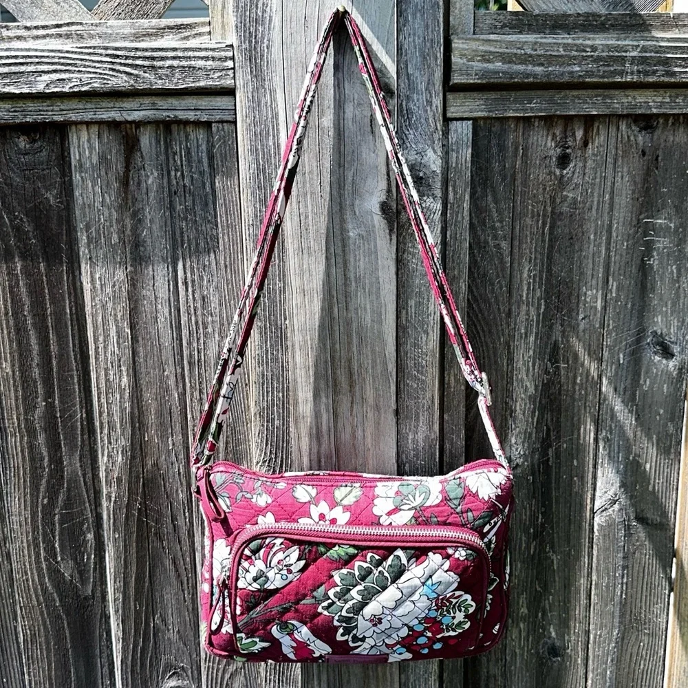 Dark floral print Vera Bradley crossbody bag with front zipper pocket, NWT Vera Bradley | Bags | Dark Floral Print Vera Bradley  main image 2